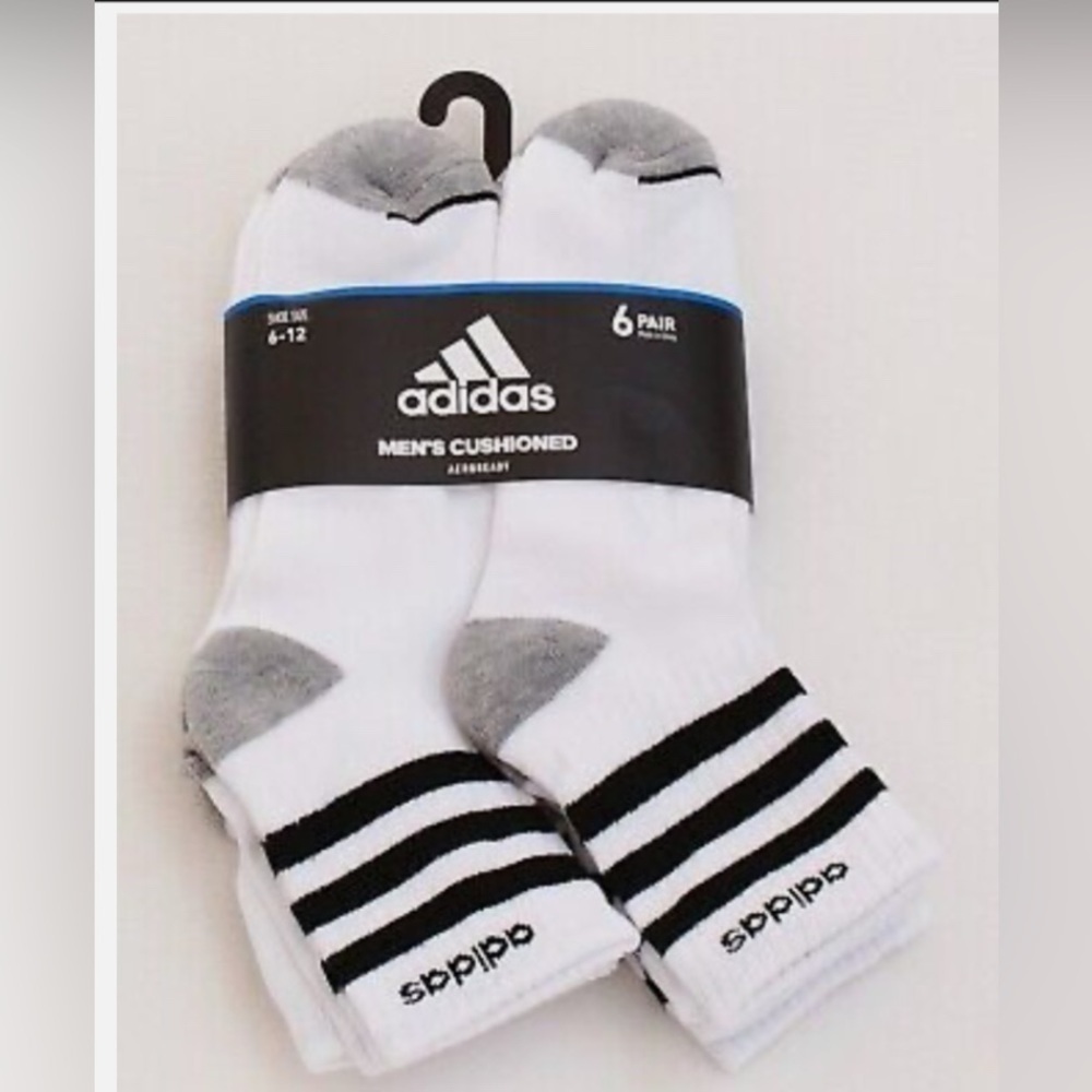 NEW Adidas 6 pack Men’s Soft Cushioned Aeroready Quarter Socks Shoe Size 6-12